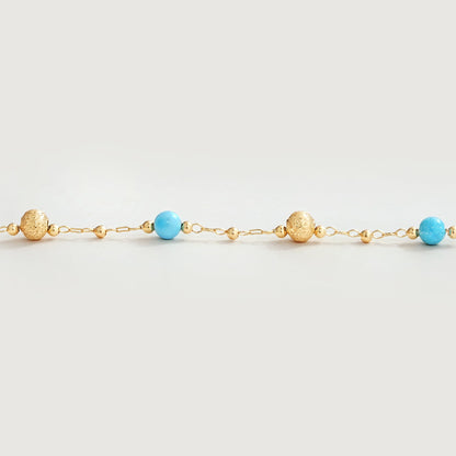 MEVECCO Gold Bracelet for Women 18K Gold Plated Turquiose Beads Custom Handmade Mixed Beaded Charm Chain Stone Bracelet Jewelry Gifts