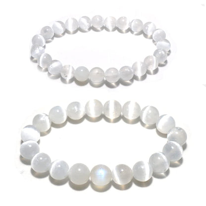 OwizJade Selenite Bracelets for Women and Men:8MM & 10MM | Negative Energy Shield | Natural Cats Eye | Crystal Jewelry to Cleanse and Charge Energy & Power | Must Have for Meditation