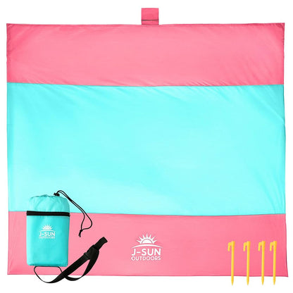 Beach Blanket Sandproof Waterproof, Extra Large Beach Mat, Oversized & Compact Sand Free, Quick Dry Beach Essentials for Vacation, Cruise, Picnic & Camping with Stakes & Extra Zippered Pockets