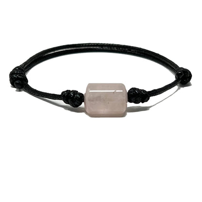 Luck Strings Rose Quartz Bracelet for Men and Women Adjustable Vegan Cord Unisex Pink Cylinder Gemstone Bead Minimalist Bracelet Chakra Inspired Meditation Gift