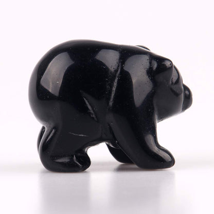 Natural Beads Semi Stone Carved Bear Black Obsidian Statue Chakra Healing Reiki Crafts (Black Obsidian)