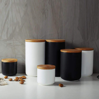 MilkyWay Food Storage Jar Strong Ceramic Storage Canisters with Airtight Seal Bamboo Lid Modern Design Seal Damp-Proof Kitchen Jar for Coffee, Tea, Spice and More (White(L: 34oz/1000ml))