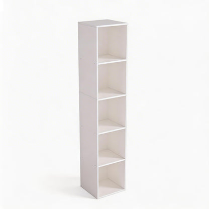 NewBeth Cube Bookshelf, 5 Cube Storage Organizer, Freestanding 5 Tier Open Display Shelf with Eco-Friendly Melamine Surface for Home Office, Bedroom, Living Room, Study, White
