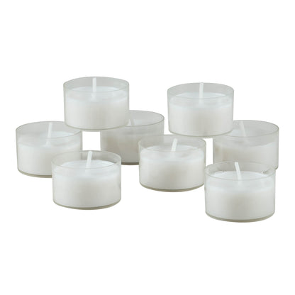 Stonebriar 96 Count White Unscented Smokeless Long Burning Clear Cup Tea Light Candles with 6 to 7 Hour Burn Time