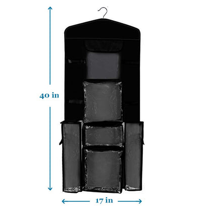ProPik Hanging Double Sided Wrapping Paper Storage Organizer With Multiple Pockets Organize Your Gift Wrap, Gift Bags Bows Ribbons 40"X17" Fits 40 Inch Rolls Clear PVC Bag (Black)