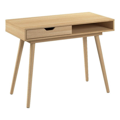 Bush Home Nora 40W Writing Desk in Natural Oak | Compact Writing Table with Storage, Workstation for Home Office or Study Room