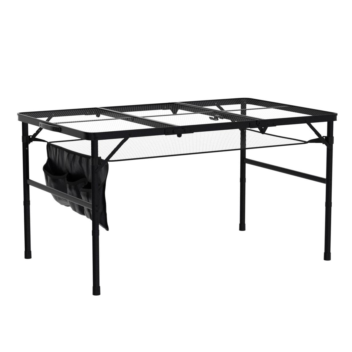 Nice C Table for Grill, Outdoor Table, Camping Cooking Picnic Tables, Card Tables Adjustable Height, Mesh Bag, Carry Handle (47.3” x 23.7“ x 14.7”/24.2“ Black)