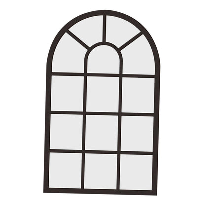 Arched Window Wall Mirror Wall Decorative Mirror Rustic Wood Acrylic Simple Wall Decor Windowpane Arch Mirror for Farmhouse, Black