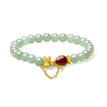 ZHOU LIU FU Rabbit Beaded Bracelets for Women Adjustable Bunny Green Bead Stretch Bracelets Red Agate Carrot Bracelet Her Mom Birthday