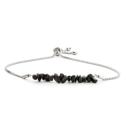 Natural Black Tourmaline Bracelet - Authentic Black Tourmaline Link Chain, Stone Bracelet Healing Protection Energy Chakra Yoga Crystal Jewelry Gift for Women (Style2)