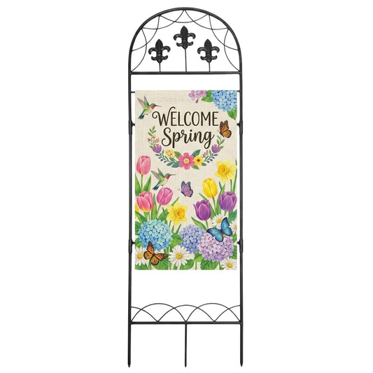 ESTTOP Garden Flag Stand, Metal Yard Flag Holer, Fleur Style Decorative Flag Pole Stake for Outside, Suit for 12 * 24 inch Christmas Garden Flag (Flag Not Include)