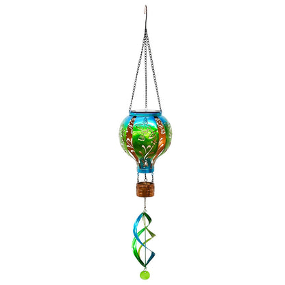 Hot Air Balloon Solar Lantern Hummingbird Wind Spinners with Flickering Flame Light Hanging Solar Lantern Outdoor Waterproof Decorations for Outside Patio Garden Yard