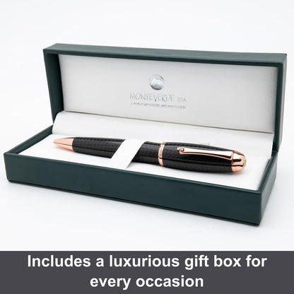 Monteverde USA Super Mega Carbon Fiber Ballpoint Pen - 18K Rose Gold Plated Trim - Luxurious Carbon Fiber Pen - Refillable Parker-Style - Durable and Elegant