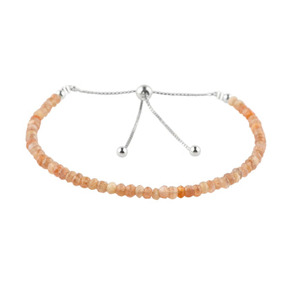 CRYSTALIS Natural Peach Moonstone Gemstone Beads Slider Bolo Bracelet, High Grade Beaded Crystals, Chakra Healing Stone, Gift Giving Women Jewelry, 925 Sterling Silver Slider 10 inch