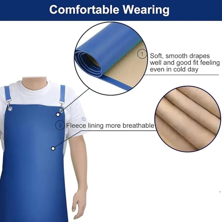 SHEOMERN Heavy Duty Vinyl Industrial Anti-Tear Apron, 43" x 26" Waterproof, Chemical Resistant, Blue, Unisex-Adults