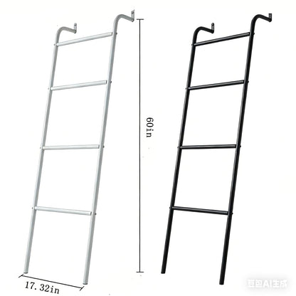 Blanket Ladder, 4 Tier Ladder Shelf 5 FT Decorative Ladder Shelf Stand, Decorative Wall Leaning Farmhouse Quilt Display Holder Dust-proof Metal Towel Rack Holder for Living Room & Bedroom (Black)