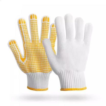 Safety Work Gloves with Anti-slip Dots 12 Pairs White Polyester Knitted Gloves for Garage Warehouse Painter Mechanic Industrial Gardening Construction (Yellow)