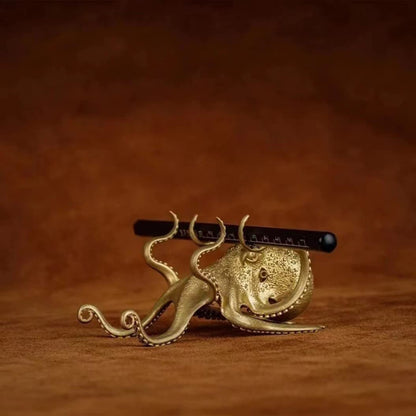 FJXQTCXD Metal Octopus Cuttlefish Figurines Statue Desk Stand for Phone Bracket Pen Spectacles Holder Car Ornaments Home Decor Crafts (Gold)