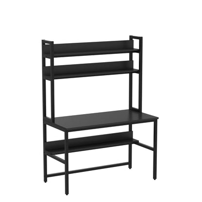 Aquzee Computer Desk with Hutch and Bookshelves, Large Leg Room 47 inch Width Black Desk with Space Saving Storage Shelves for Home Office,Study, Work, Easy Assemble