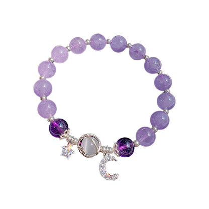 Aktully Crystal Healing Bracelets for Women Stars Moon Planet Bracelet Amethyst Healing Beaded Bracelets Lucky Energy Chakra Beads Bracelet for Women (Purple)