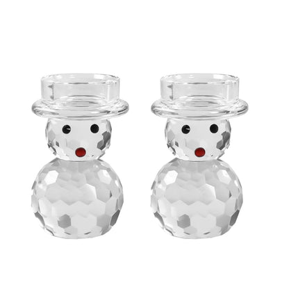2 Pcs Crystal Christmas Candle Holder Snowman Christmas Candlestick with Cute Shape Home Table Decorations for Winter Xmas Farmhouse Kitchen Decor