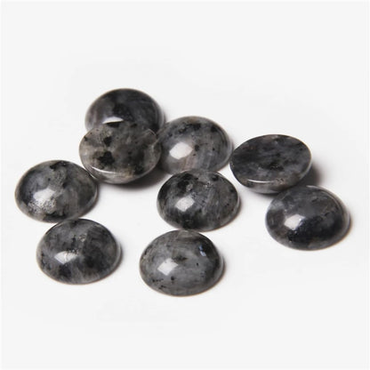 20pcs 12mm Natural Stone No Hole Black Labradorite Semicircle Smooth Cabochons Beads Healing Chakra Crystal Stone Bead for Jewelry Making Rings Earrings Necklace Bracelet DIY Crafts