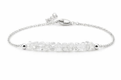 Gempires Natural Gemstone Chip Bar Bracelet for Women, Crystal Healing Bracelet, Multiple Gemstone Options, Adjustable Yellow Gold Plated Chain (7” + 1” Extender), Dainty Stackable Jewelry Gift for Her (Clear Quartz)