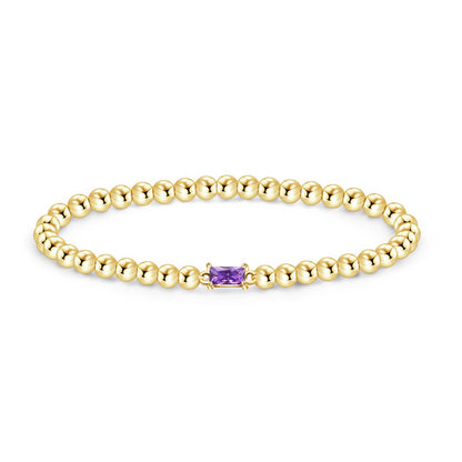Free bird Amethyst Bracelet for Women 14K Gold Plated February Birthstone Bracelet Simple Gold Bead Bracelets for Women Trendy Gold Bracelets for Birthday Gift