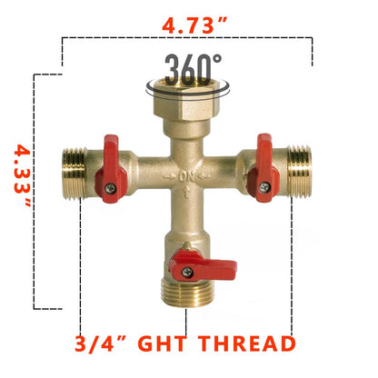HQMPC Hose Splitter – Heavy-Duty Brass Garden Faucet Connector Garden Hose Splitter 3 Way 3/4" GHT Thread Red Handle