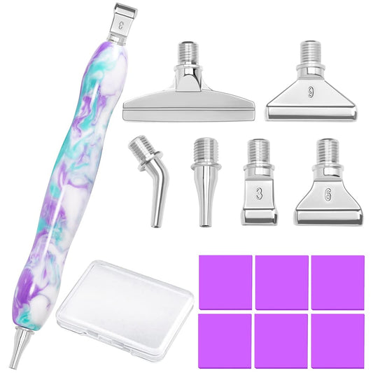 Praise V Do Diamond Painting Art Drill Pen Kit with Screw Steel Rose Metal Tip Nibs Placers Tool Accessories, Ergonomic Diamond Art Pen for 5D Diamond Paint Bead Dot PurpleLtblue