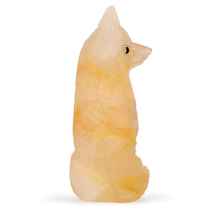 SMQ 2.4" Citrine Crystal Fox Statues and Figurines,Carved Gemstone Fox Animal Carvings Collectible Healing Crystal Stones Sculpture for Home Garden Decor