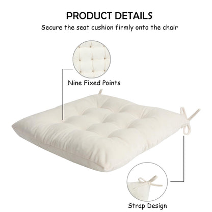 MissSoul 2 Pack Square Seat Cushion Chair Pads for Kitchen Dining Chairs, Soft Comfort Velvet Chair Mat Pillow Cushions with Ties for Office Desk Living Room Tatami 15.5", Ivory