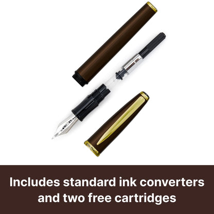 Monteverde USA Aldo Domani Fountain Pen Brown – Medium Nib – Free Ink Bottle, Converter & 2 Cartridges – Gift Box Included
