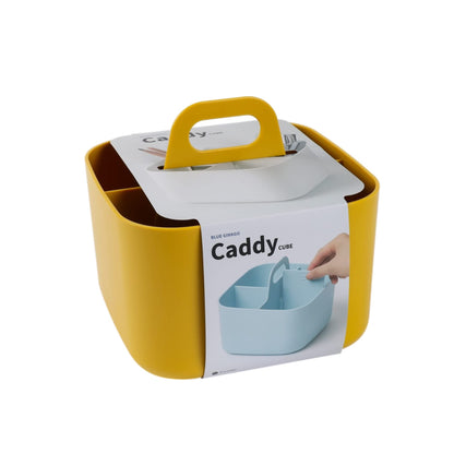 BLUE GINKGO Small Stackable Organizer Caddy – Korean-Made Portable Tote for Bathroom, Office, Crafts, or School Supplies (Square, Yellow)
