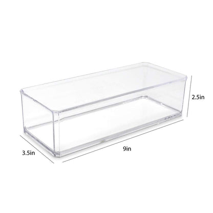 Isaac Jacobs Clear Acrylic Rectangular Stackable Storage Organizer, (9"L x 3.5"W x 2.5"H) Drawer Tray without Lid, Open-Top Organizer, Multi-Functional, Bathroom, Kitchen, Home, Office, Desk, Drawers