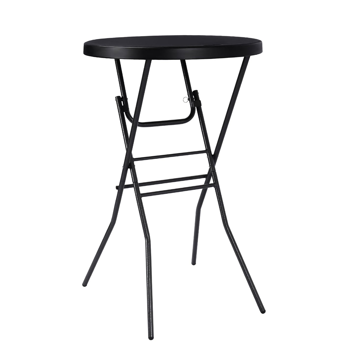 pollilar Cocktail Table 28in Portable Folding Bar Height Table, Compact Round High Top Plastic & Steel Bistro with Removable Legs, Indoor Outdoor RV Patio Catering Parties Commercial Events-Black