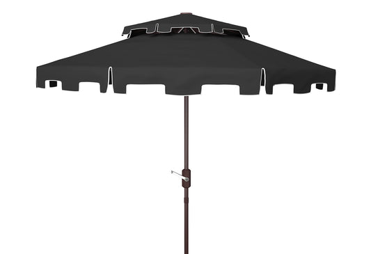 SAFAVIEH 9ft Outdoor Patio Umbrella, Double Top, Zimmerman Collection, Black & White, Crank, Button Tilt, UV Resistant for Deck, Backyard, Poolside (PAT8200H)