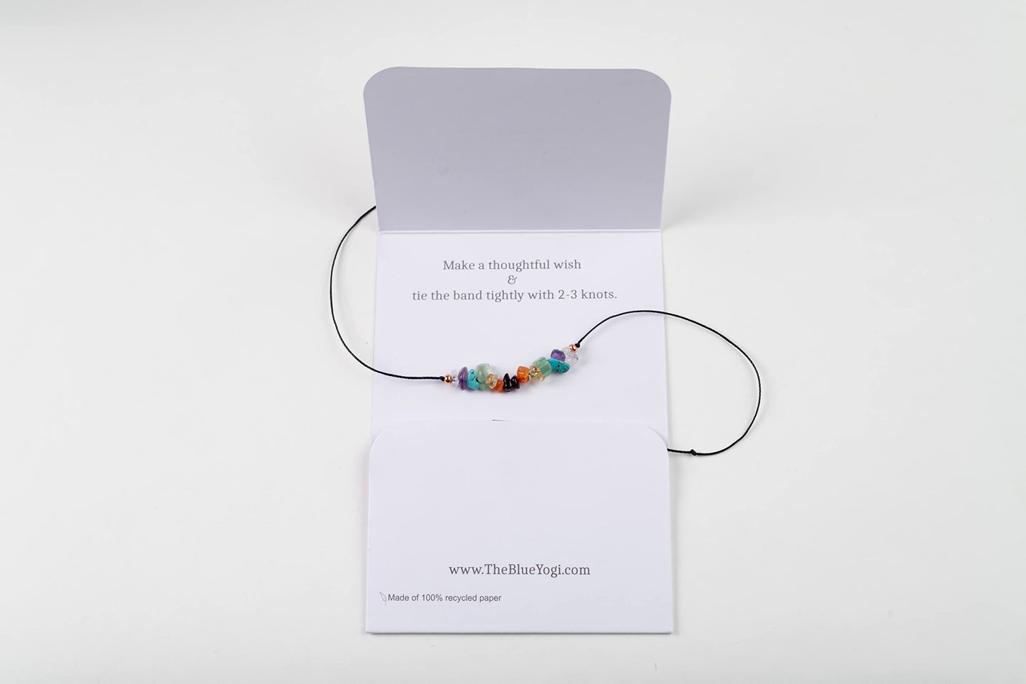 The Blue Yogi Chakra Balance Crystal Bracelet with Natural Gemstone Chips & Copper, Reiki Infused Unisex Yoga Wish Band with Tie Closure