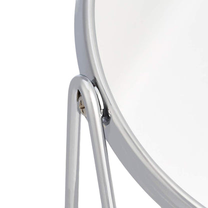Amazon Basics Vanity Round Tabletop Mirror with 360° Rotation, Double Sided 1x/5x Magnification, Chrome Finish, Squared Bamboo Tray, 7.2"L x 3.35"W