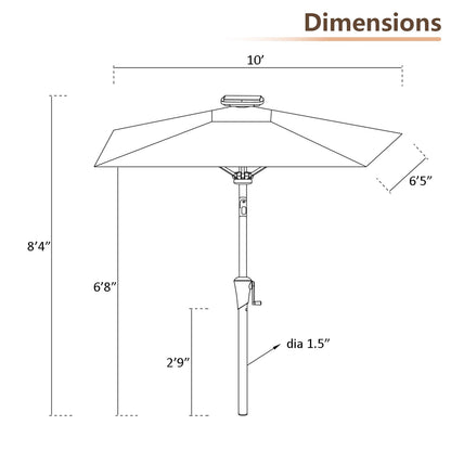C-Hopetree 6.5 x 10 ft Rectangular Outdoor Patio Market Table Umbrella with Solar LED Lights, Navy Blue