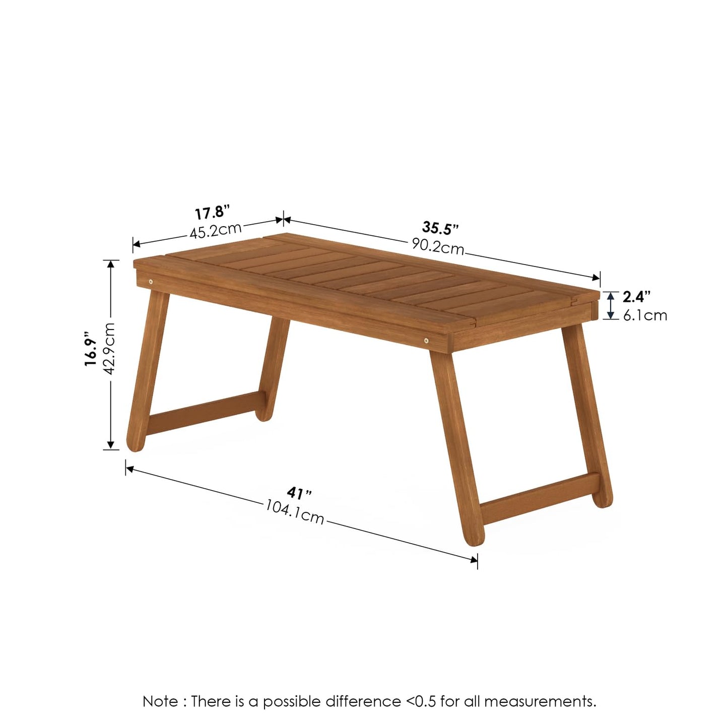 Furinno DALAM Patio Table, Folding Outdoor Side Table with Slatted Tabletop, Coffee Table, for Indoor, Balcony, Patio, Garden, Porch, Natural