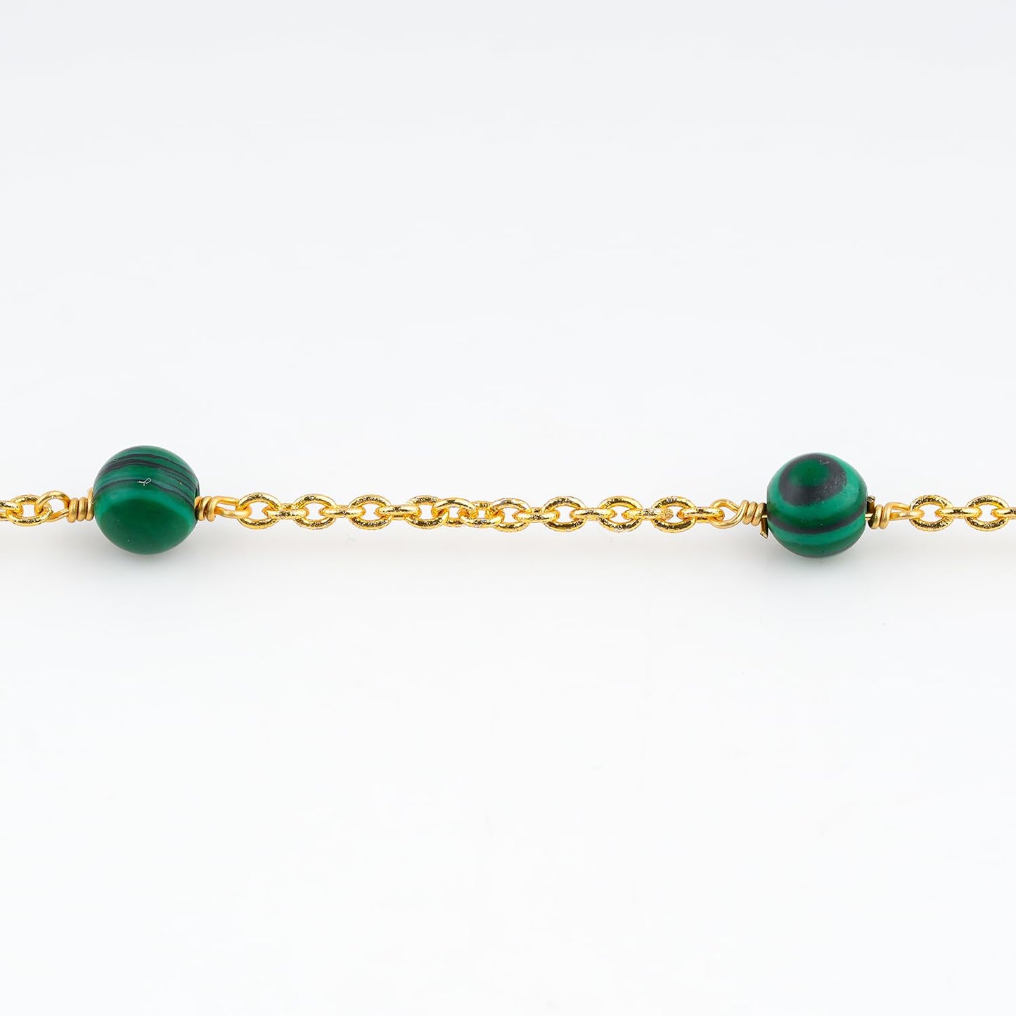 Jewel of Rocks Malachite Beaded Anklet Bracelet, Handmade Craft, Beads, Chakra Healing, Gemstone Women Jewelry, Hypoallergenic Gold Plated Brass 9 inch + 1.5 inch (1pcs)