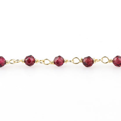 JOR Natural Garnet Beaded Rosary Anklet, Handmade Craft, Anklet Beads Bracelet, Chakra Healing Anklet, Gemstone Women Jewelry, Dainty Gold Plated Anklet 9 inch + 2 inch (1pcs)