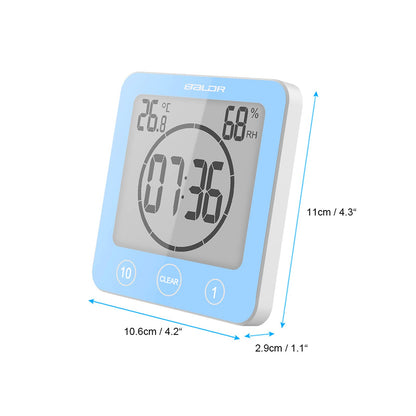 Digital Bathroom Shower Wall Clock Timer, LCD Digital Wall Clock with Suction Waterproof Temperature Humidity Gauge, Touch Screen Timer, Large Countdown Visual Timer Hanging Wall Clock