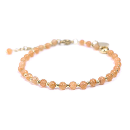 Morchic 3mm Orange Sunstone Feldspar Natural Gemstone Beaded Bracelet for Women, Dainty Charm Jewelry, Adjustable 7.1-8.6" Ideal Birthday Holiday Gift