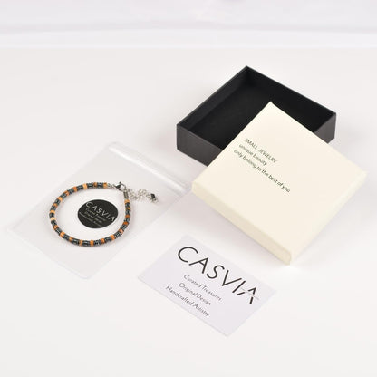 Casvia Picture Stone Beaded Bracelet for Men, Adjustable Hematite Stainless Steel Chain, Durable Mens Jewelry for Daily Wear, Ideal Gift for Father, Boyfriend, Husband