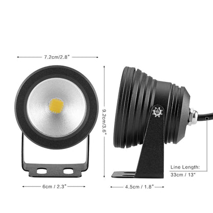 Waterproof LED Outdoor Spot Light Landscape Lighting IP68 12" Wiring with Aluminum Casing with Mount Bracket DC 12 Volt Low Voltage Light Bulb (Warm White)