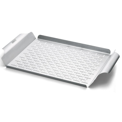 Weber Grill Pan – Durable Stainless Steel Pan for Small or Delicate Foods, 1/8" Slits for Drainage, Wide Carry Handles