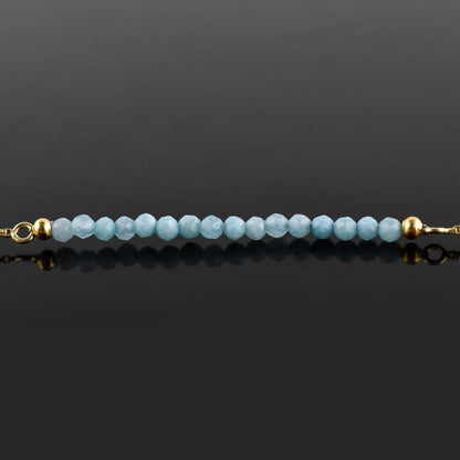 InfinityGemsArt Larimar Bracelets For Women, Natural Birthstone Jewelry Blue Beads Beaded Stone Bolo Slider Crystals Gemstones Jewelry, 14K Gold Plated Adjustable Chain, Valentines Day Gifts For Her