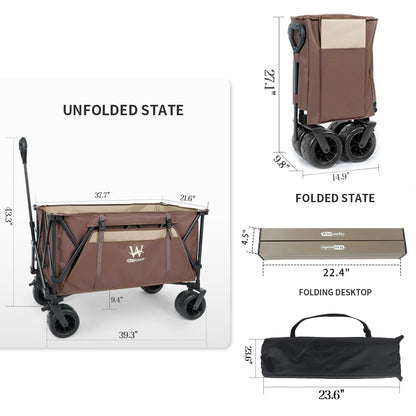 Whitsunday Beach Wagon Cart, 440Lbs Heavy Duty Folding Wagon with All Terrian Wheel, Collapsible Utility Camping Park Wagon Cart with Aluminum Tabletop
